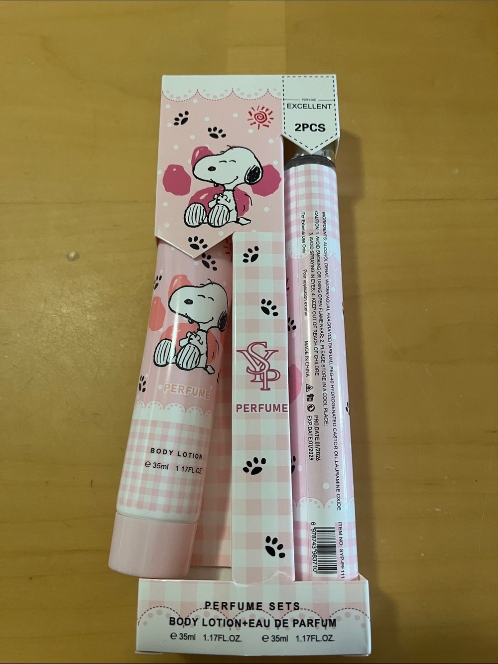 Pink Snoopy-Inspired Body Lotion & Perfume Set - 2PC
